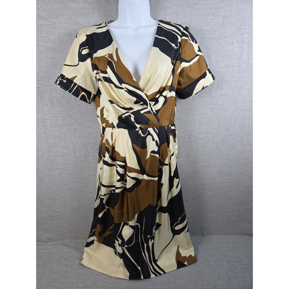 Badgley Mischka Dress 100% Silk S Lined Earthy Geo‎ Print Old Couture Designer